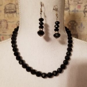 SOLD-***Black stone necklace with earrings